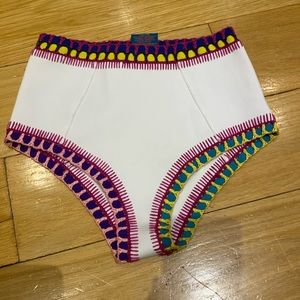 KIINI Yaz High-Rise Crochet Bikini Swimsuit Bottom in White/Multi (S)